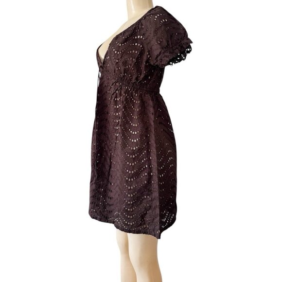 La Blanca Swim Cover Up Babydoll Brown Eyelet Drawstring Waist Beach Resort M/L‎ - Picture 6 of 11